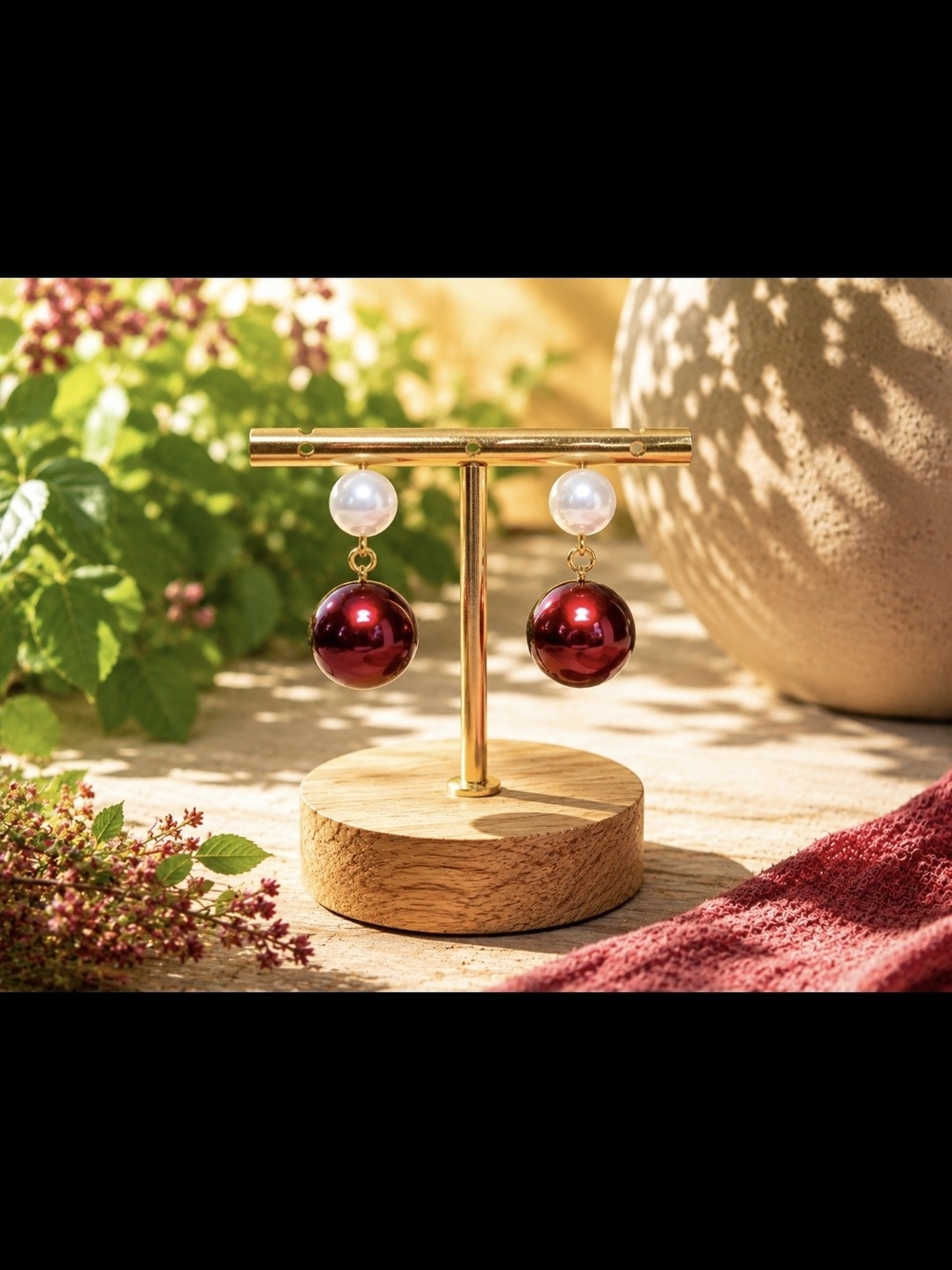 Red Pearl Drop Earrings with White And Gold Accent.NEW . PERFECT FOR 🎁